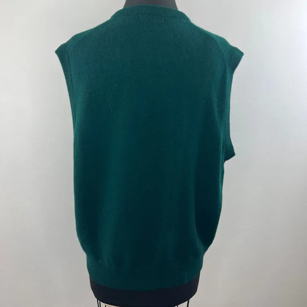 VINTAGE L.L Bean Green Sleeveless V-Neck Lambswool Pullover Sweater Vest L Large